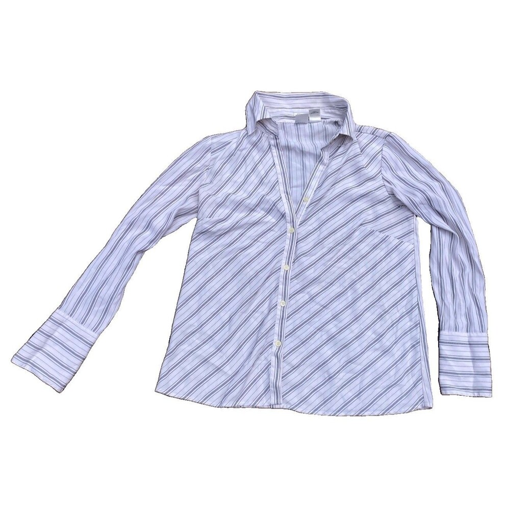 Duo maternity Small shirt top White Stripe spandex stretch buttoned long sleeve